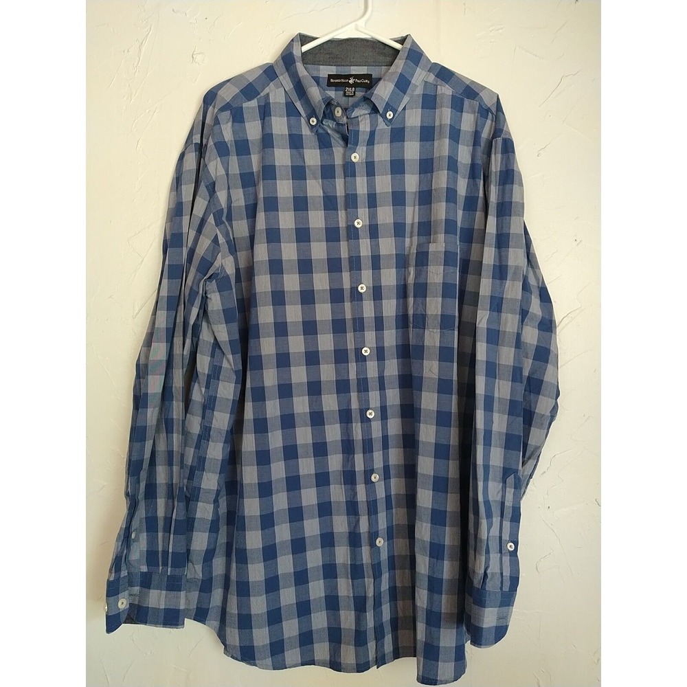 Beverly Hills Polo Club Button Down Shirt Men's 2XLB Blue Plaid Classic Long
